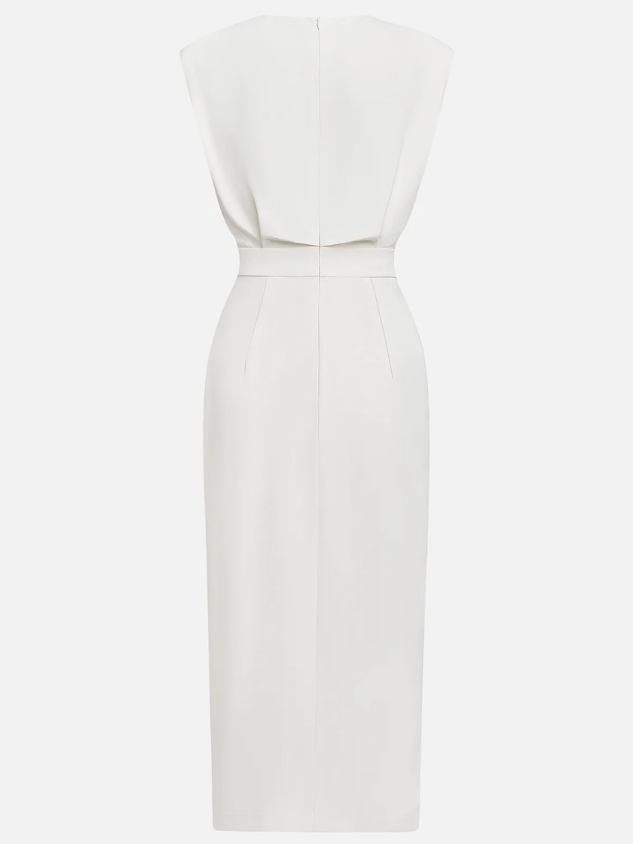Chloe | Stretch Sleeveless Gold Button Front Slit Midi Dress