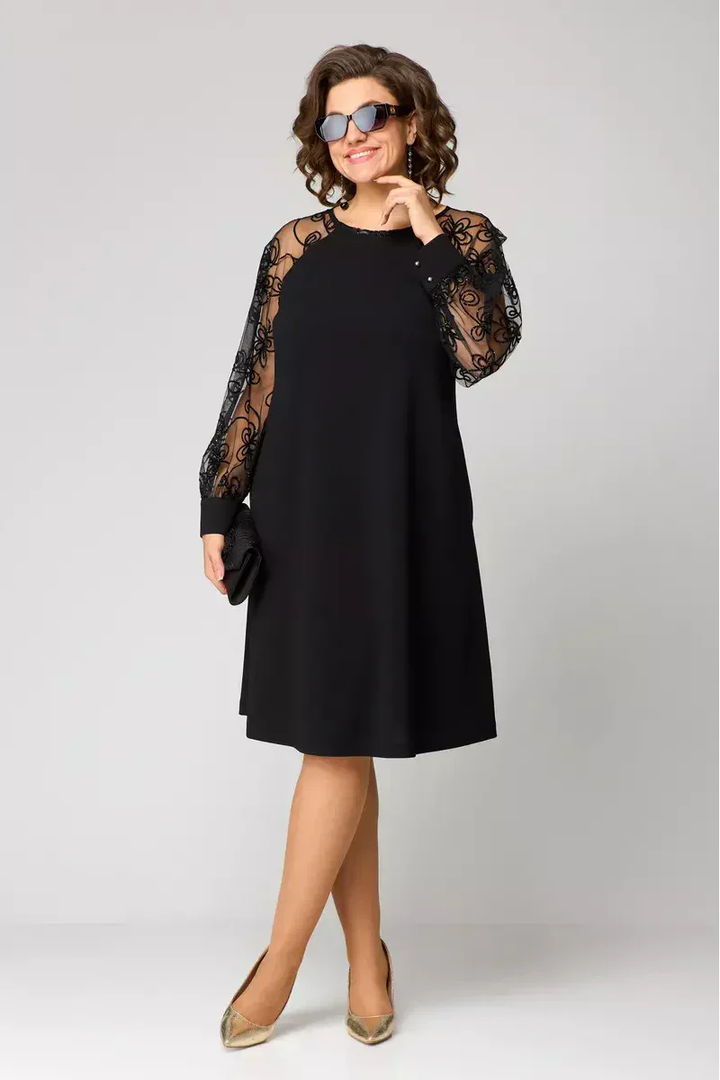 Sloane | Black Stretch Mesh Embroidered Sleeve Mini Dress