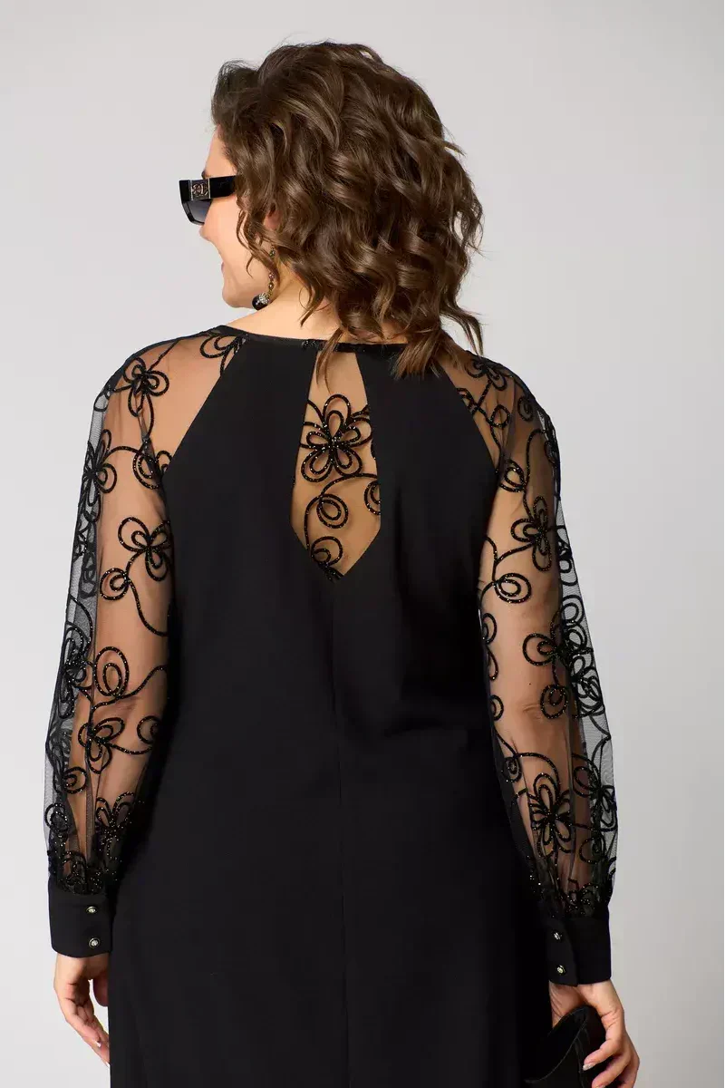 Sloane | Black Stretch Mesh Embroidered Sleeve Mini Dress