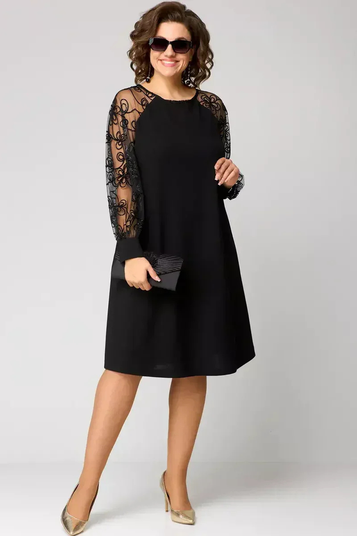 Sloane | Black Stretch Mesh Embroidered Sleeve Mini Dress