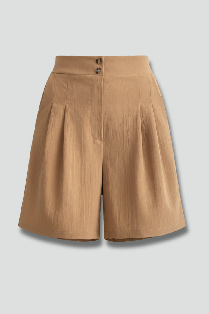 Effortless Tailored Bermuda Shorts for Women with High Waist Pleated Front Side Pocket Style