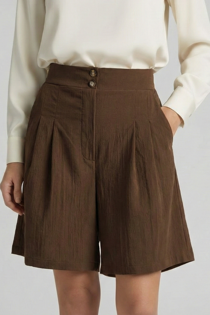 Effortless Tailored Bermuda Shorts for Women with High Waist Pleated Front Side Pocket Style