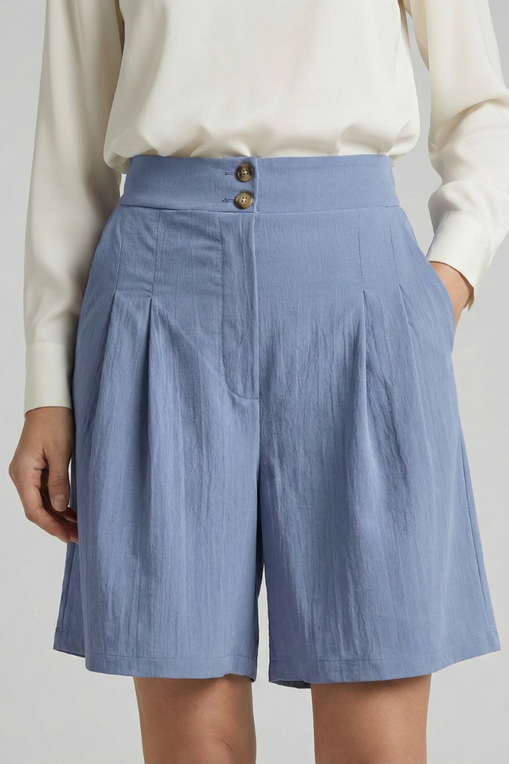 Effortless Tailored Bermuda Shorts for Women with High Waist Pleated Front Side Pocket Style