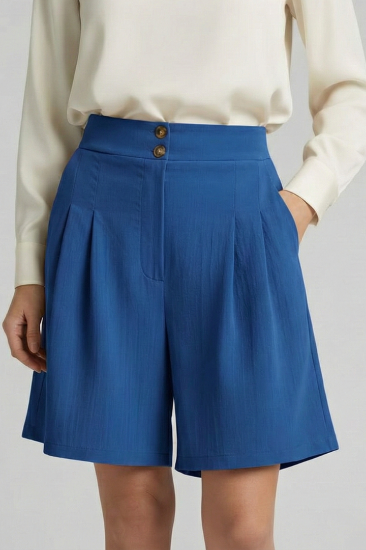 Effortless Tailored Bermuda Shorts for Women with High Waist Pleated Front Side Pocket Style
