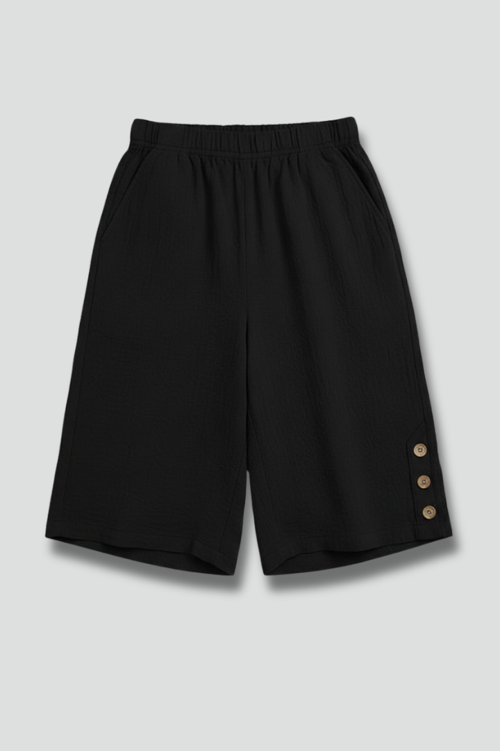 Effortless Wide Leg Bermuda Shorts for Women with Elastic High Waist Button Hem Side Pocket Style