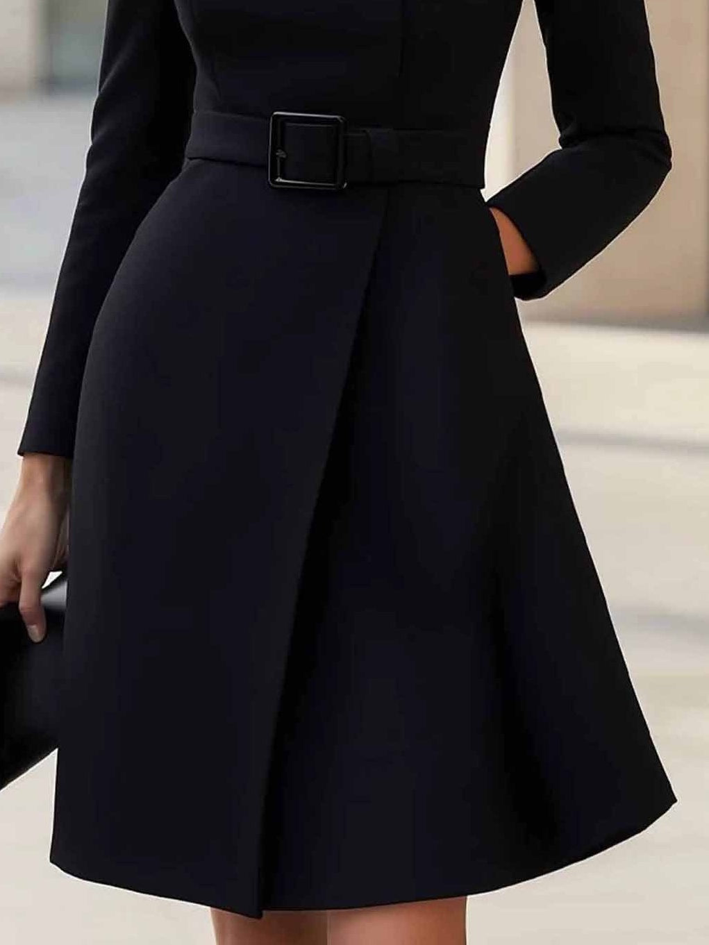 Elegant Wrap Dress for Women with Mock Neck Long Sleeve Belted A Line Cocktail Style