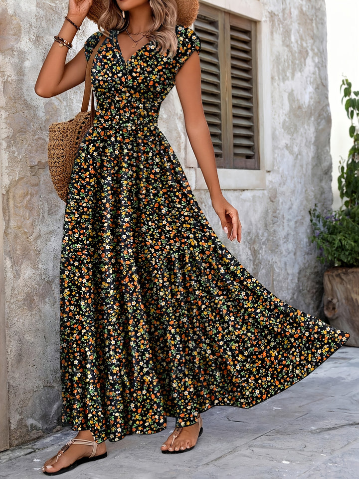 Women's Ditsy Floral Smocked Tiered Maxi Boho Dress