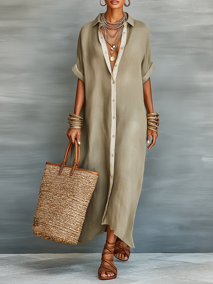Madison | Linen Shirt Maxi Dress for Women with Button Front