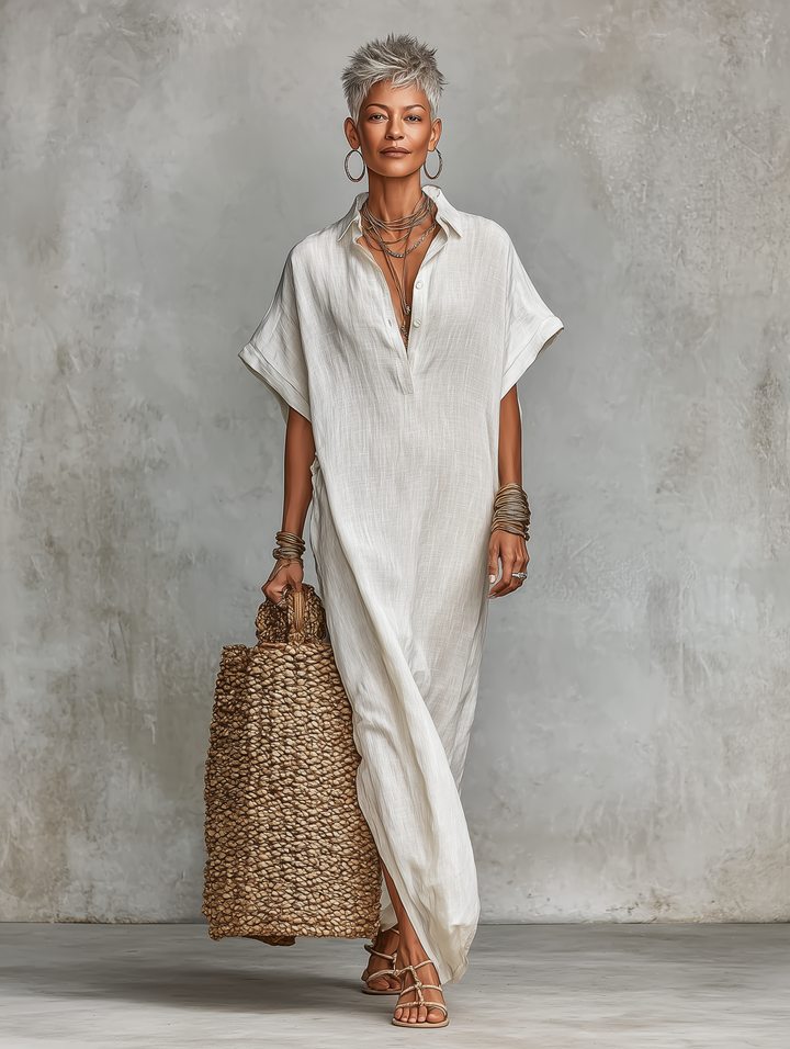 Brooke | White Linen Oversized Shirt Maxi Dress for Women