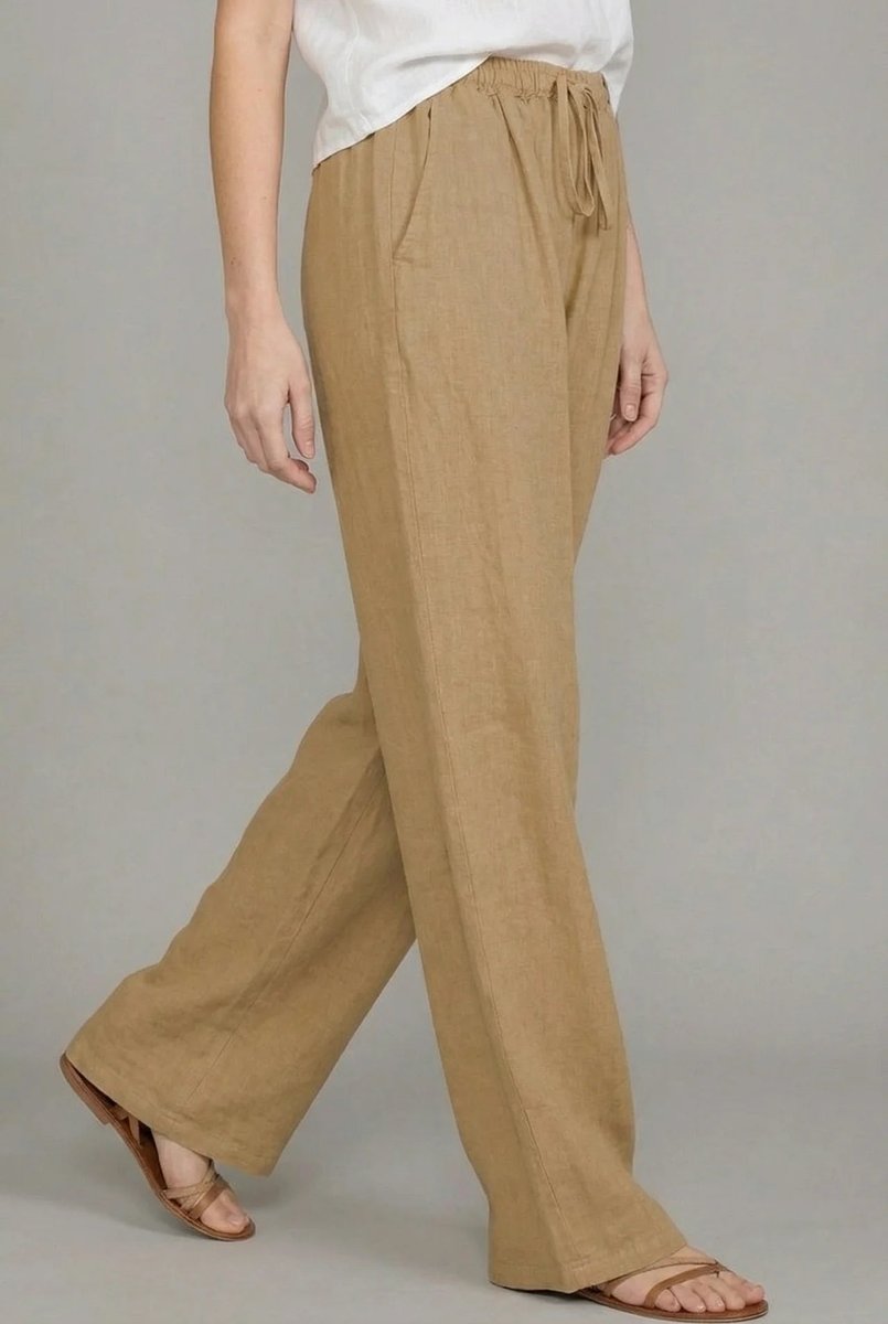 Effortless Linen Wide Leg Pants for Women with High Waist Drawstring Elastic Side Pocket Relaxed Style