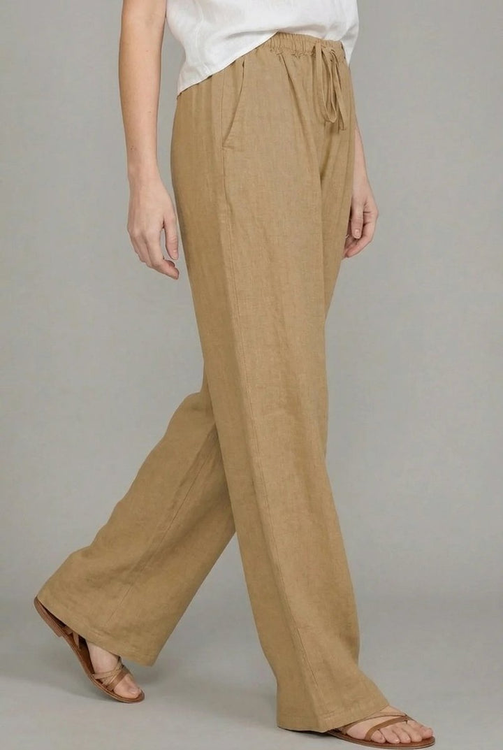 Effortless Linen Wide Leg Pants for Women with High Waist Drawstring Elastic Side Pocket Relaxed Style