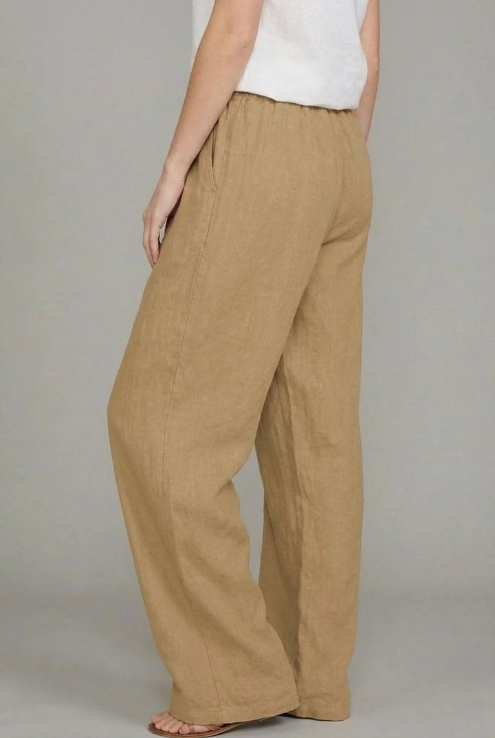 Effortless Linen Wide Leg Pants for Women with High Waist Drawstring Elastic Side Pocket Relaxed Style