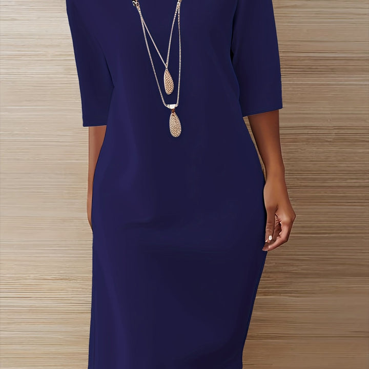 Effortless Midi Dress for Women with Round Neck Half Sleeve Relaxed Shift Style
