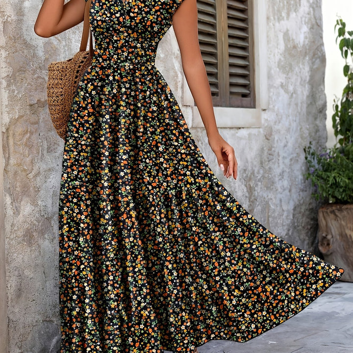 Women's Ditsy Floral Smocked Tiered Maxi Boho Dress