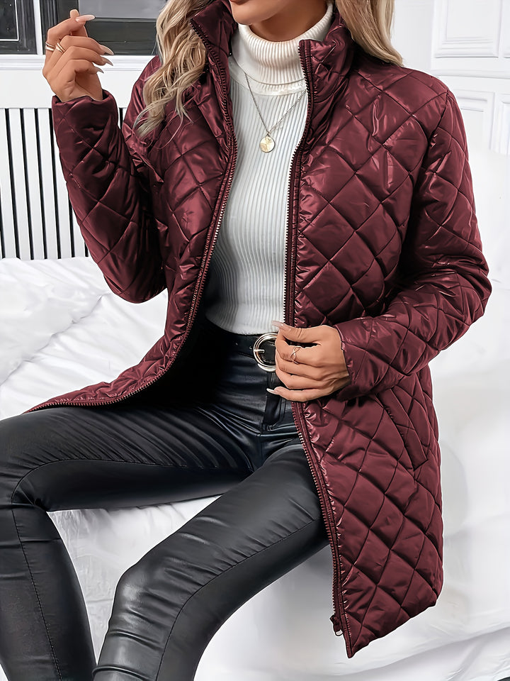 Women's Quilted Coat Open Front Collarless Lightweight Padded Jacket