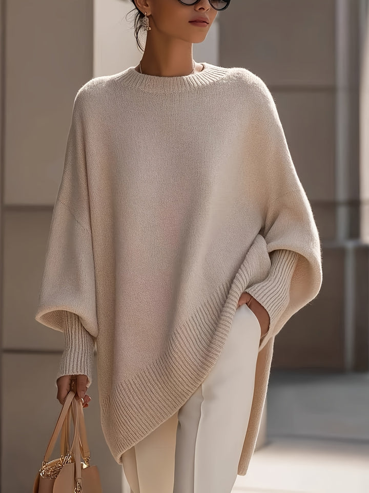 French-style Relaxed Silhouette Top, Irregular Slanted Hem Loose Lantern Sleeve Sweater, Gentle and Elegant Loose Fit That Is, Urban Casual Style