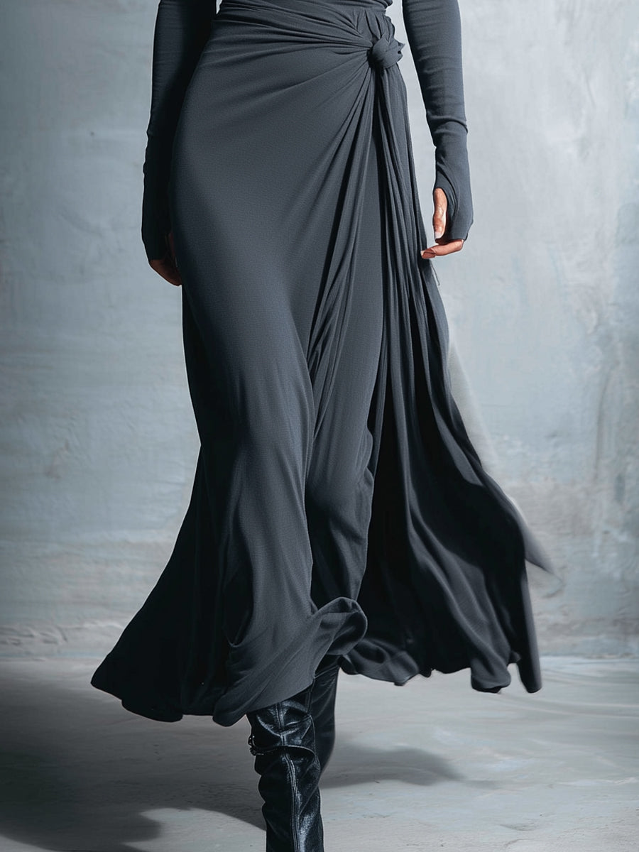 Audrey | Long Sleeve Twist Knot Wrap Fitted Maxi Dress for Women