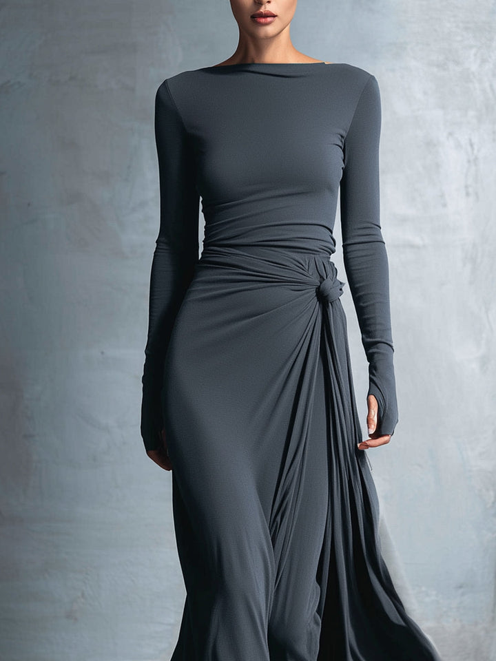Audrey | Long Sleeve Twist Knot Wrap Fitted Maxi Dress for Women