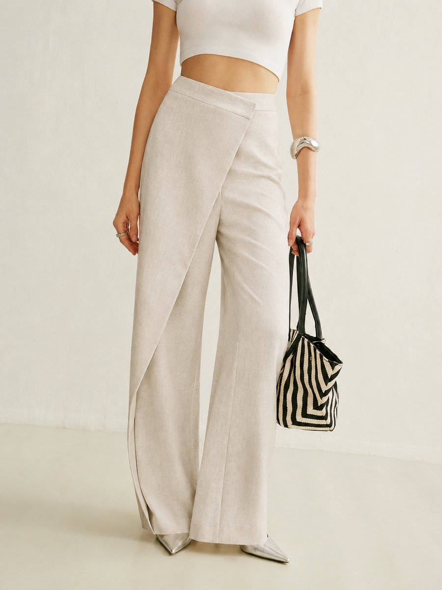 Elegant Wide Leg Trousers for Women with High Waist Pleated Front Flowy Tailored Office Style