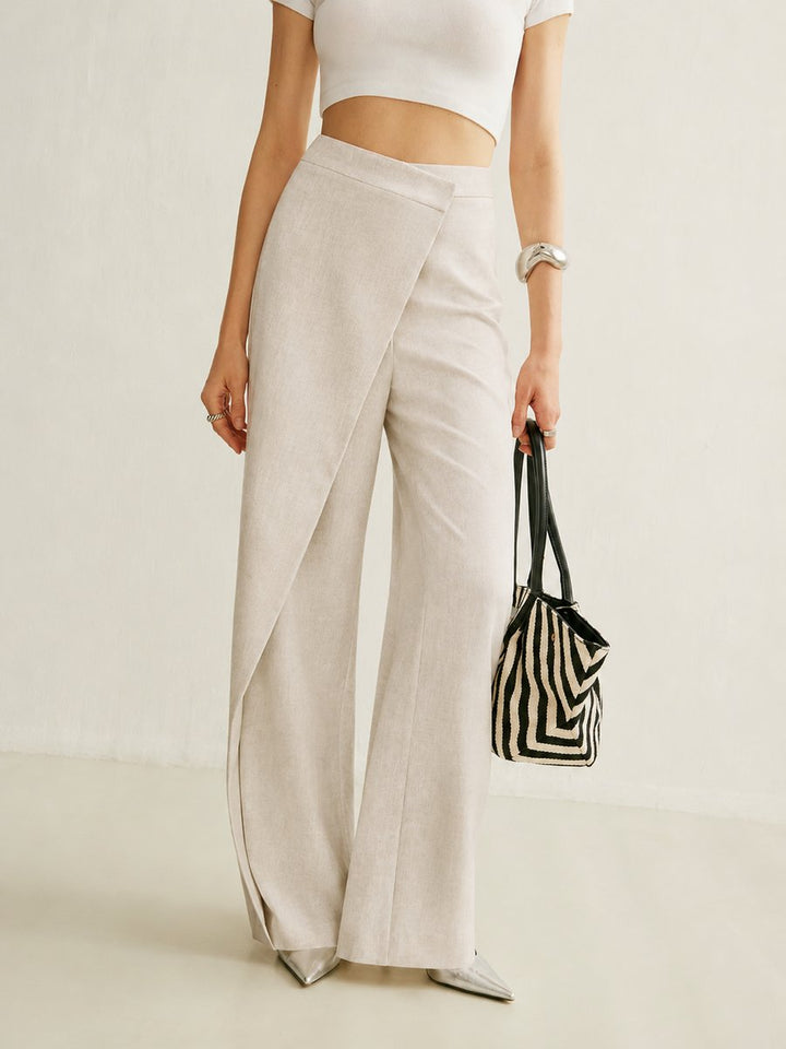 Elegant Wide Leg Trousers for Women with High Waist Pleated Front Flowy Tailored Office Style