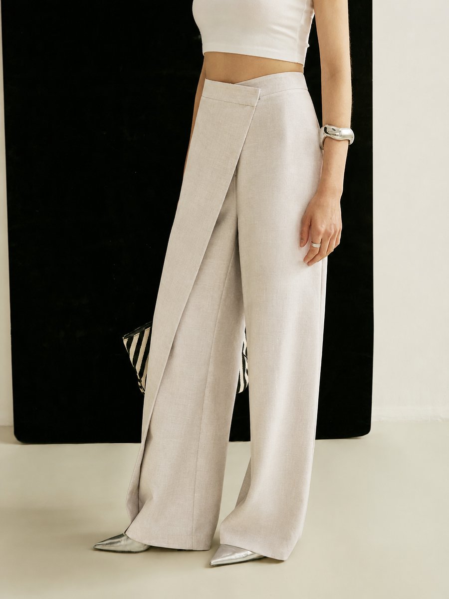 Elegant Wide Leg Trousers for Women with High Waist Pleated Front Flowy Tailored Office Style