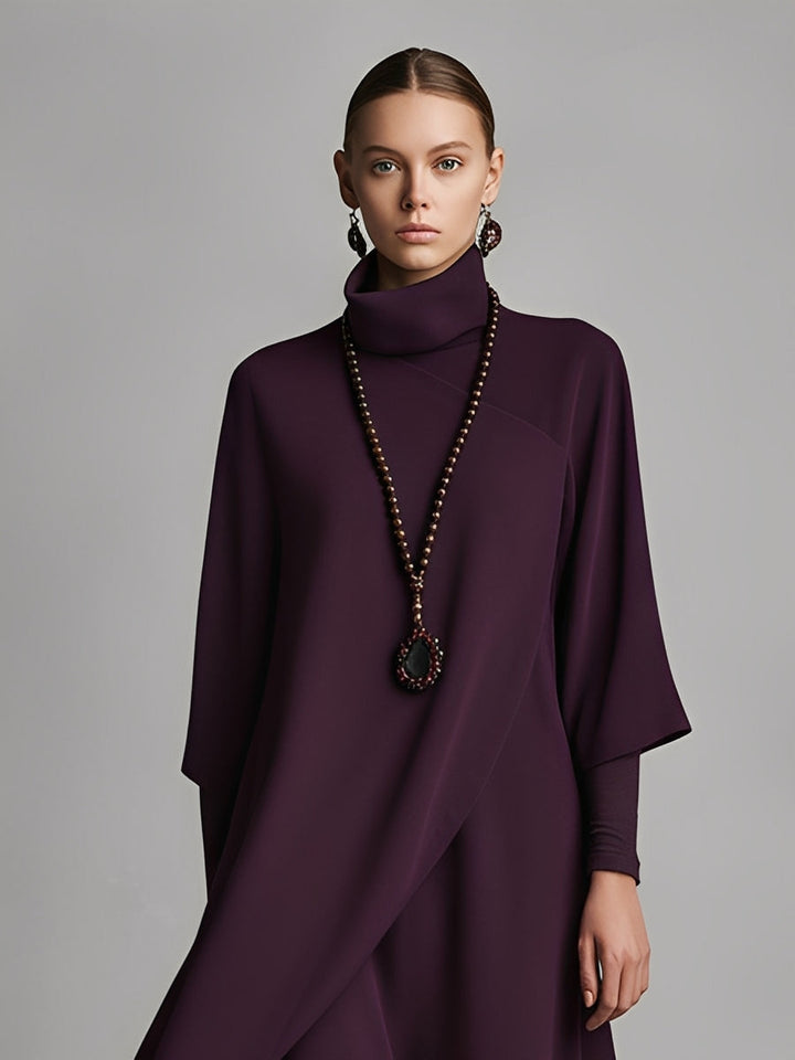 Iris | Purple Dress Turtleneck Draped Asymmetric Maxi