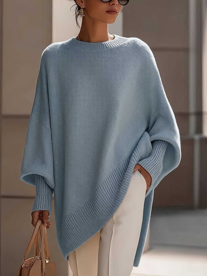 French-style Relaxed Silhouette Top, Irregular Slanted Hem Loose Lantern Sleeve Sweater, Gentle and Elegant Loose Fit That Is, Urban Casual Style