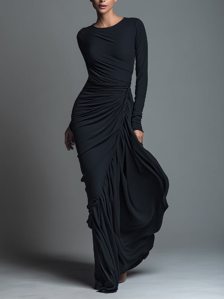 Claire | Jersey Knit Ruched Long Sleeve Maxi Dress