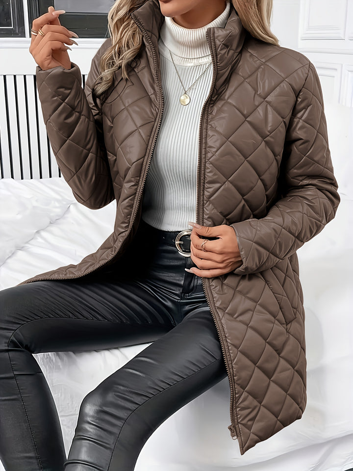 Women's Quilted Coat Open Front Collarless Lightweight Padded Jacket