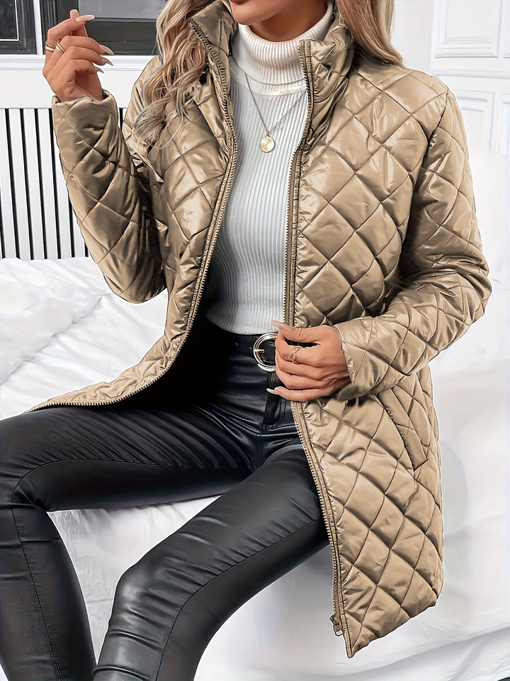 Women's Quilted Coat Open Front Collarless Lightweight Padded Jacket