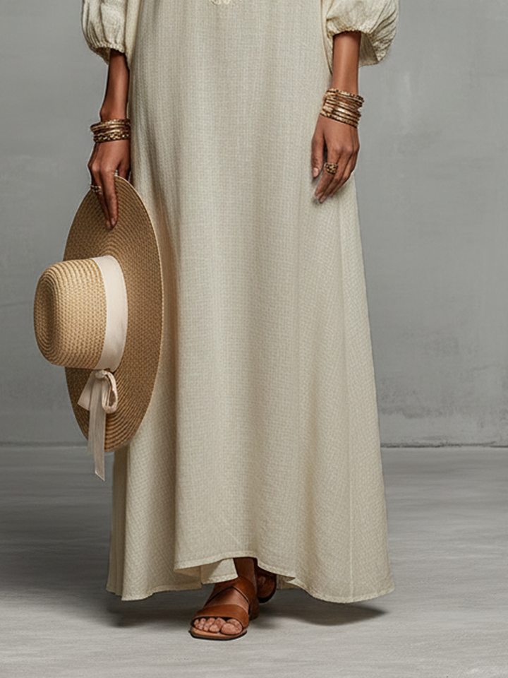 Roselyn | Off Shoulder Floral Embroidered Puff Sleeve Maxi Dress for Women