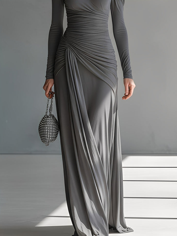 Sienna | Turtleneck Cutout Ruched Long Sleeve Fitted Formal Maxi Dress for Women