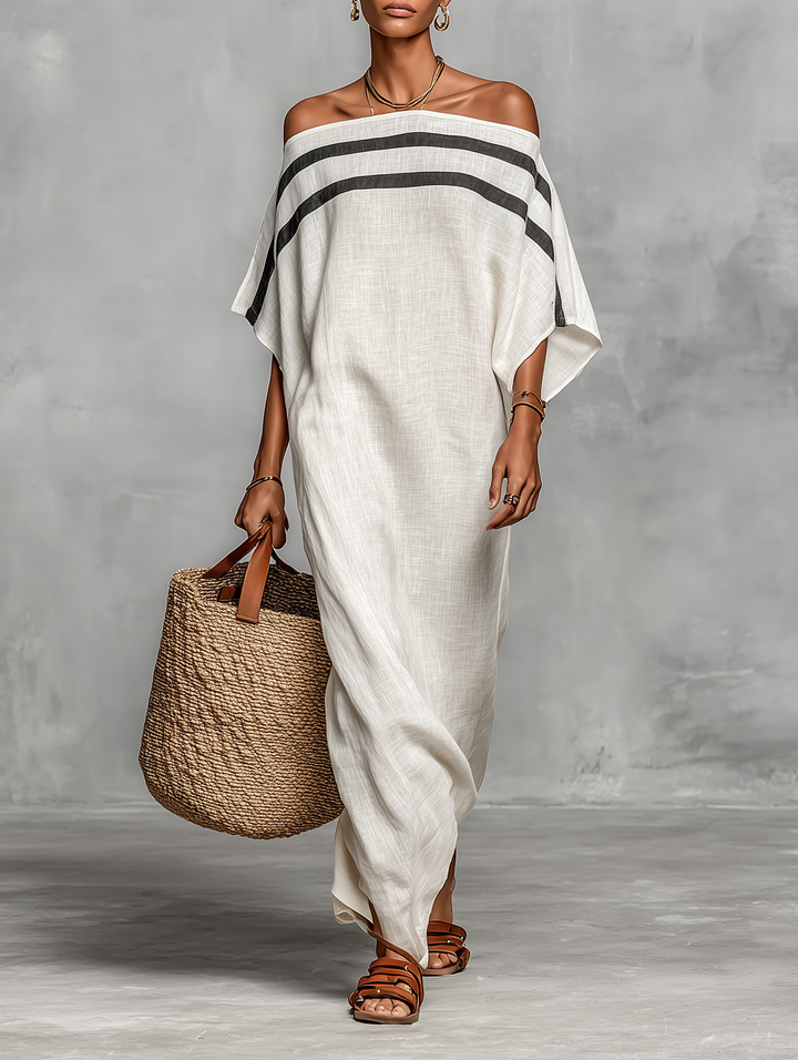 Kendall | Striped Off Shoulder Batwing Sleeve Linen Maxi Dress for Women