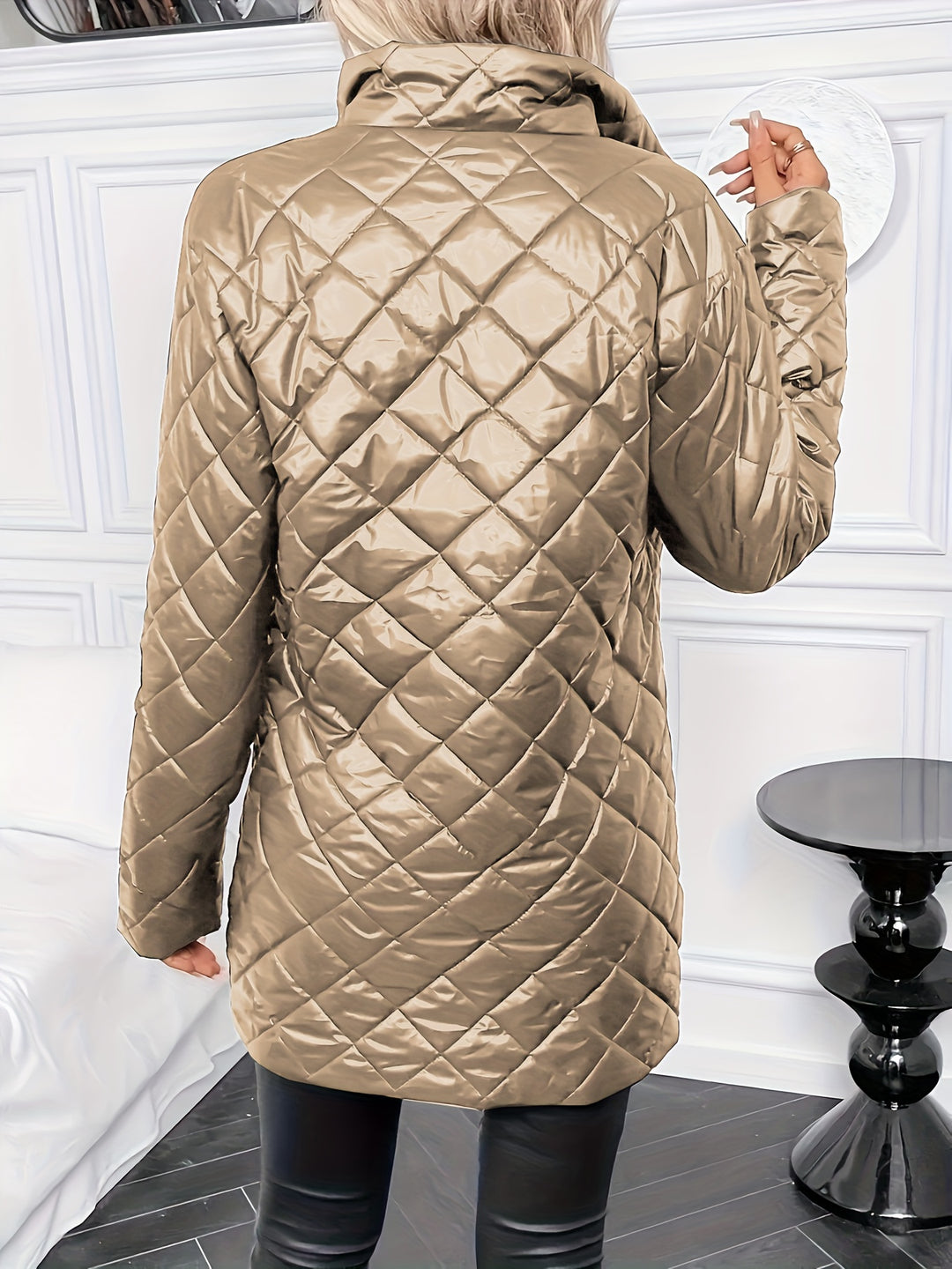 Women's Quilted Coat Open Front Collarless Lightweight Padded Jacket