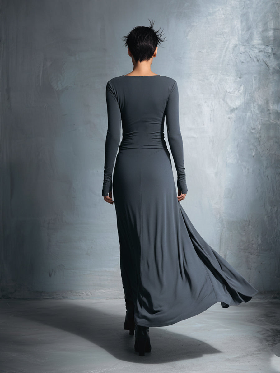 Audrey | Long Sleeve Twist Knot Wrap Fitted Maxi Dress for Women