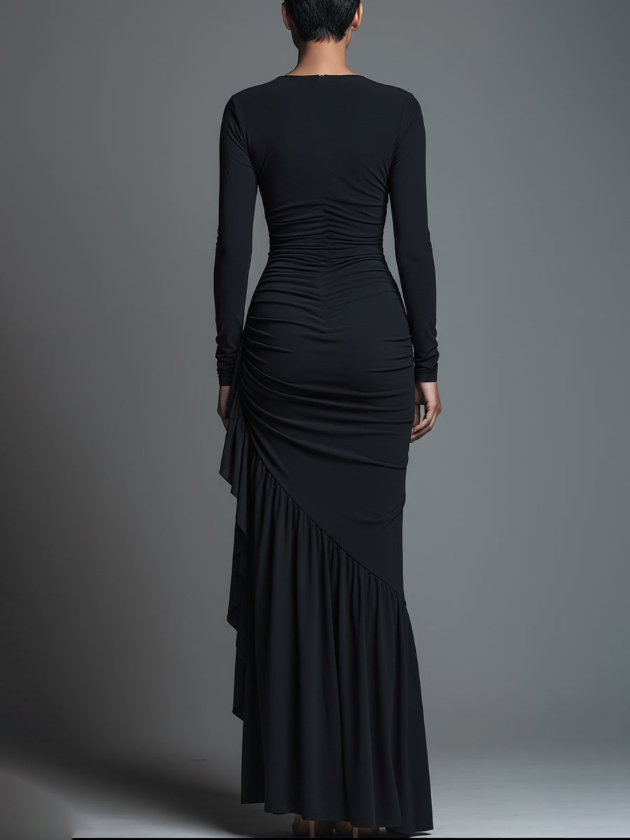 Claire | Jersey Knit Ruched Long Sleeve Maxi Dress
