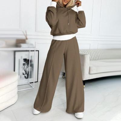 Effortless Cropped Hoodie Two Piece Set for Women with Drawstring Wide Leg Relaxed Casual Style