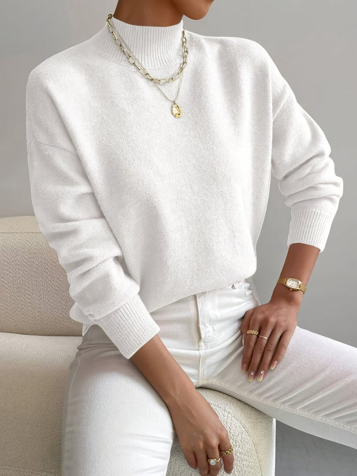 Comfortable Mock Neck Sweater for Women with Long Sleeve Ribbed Cuff Relaxed Oversized Knit Style