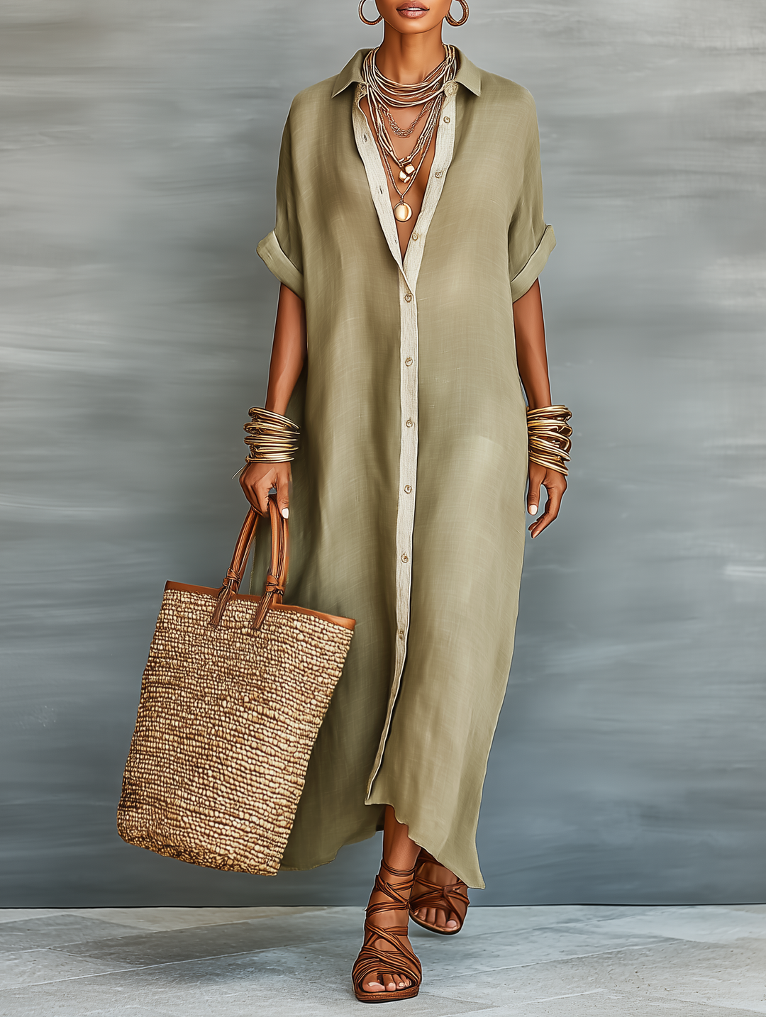 Madison | Linen Shirt Maxi Dress for Women with Button Front