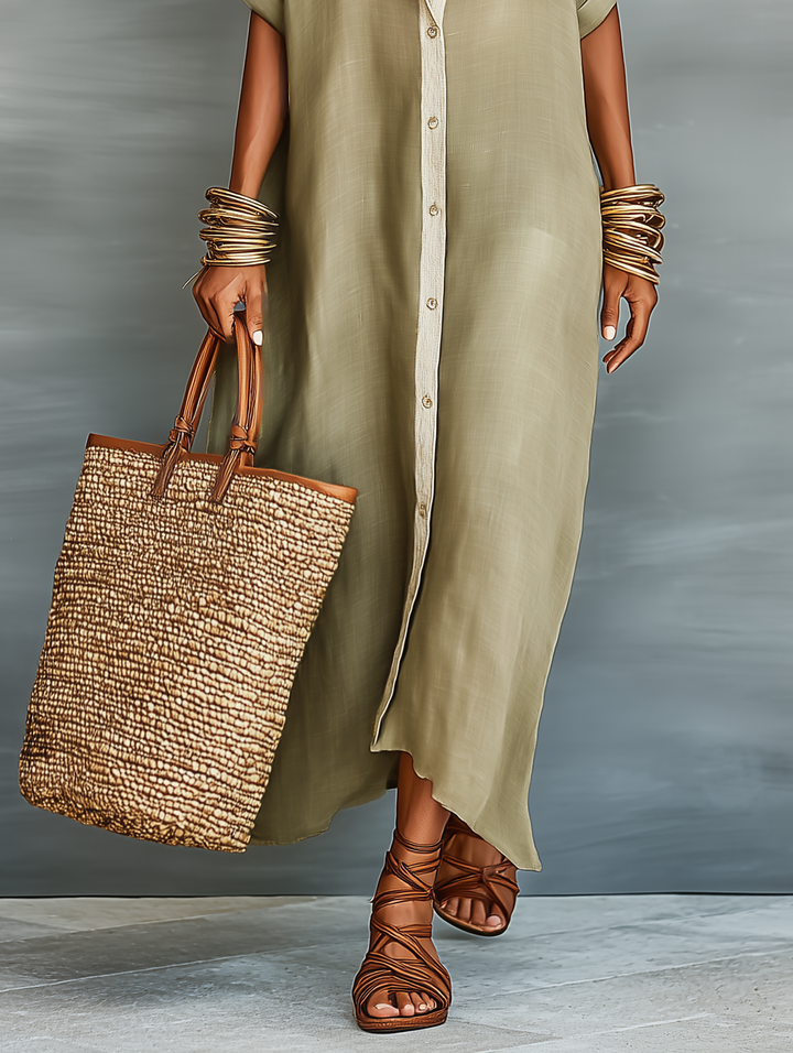Madison | Linen Shirt Maxi Dress for Women with Button Front