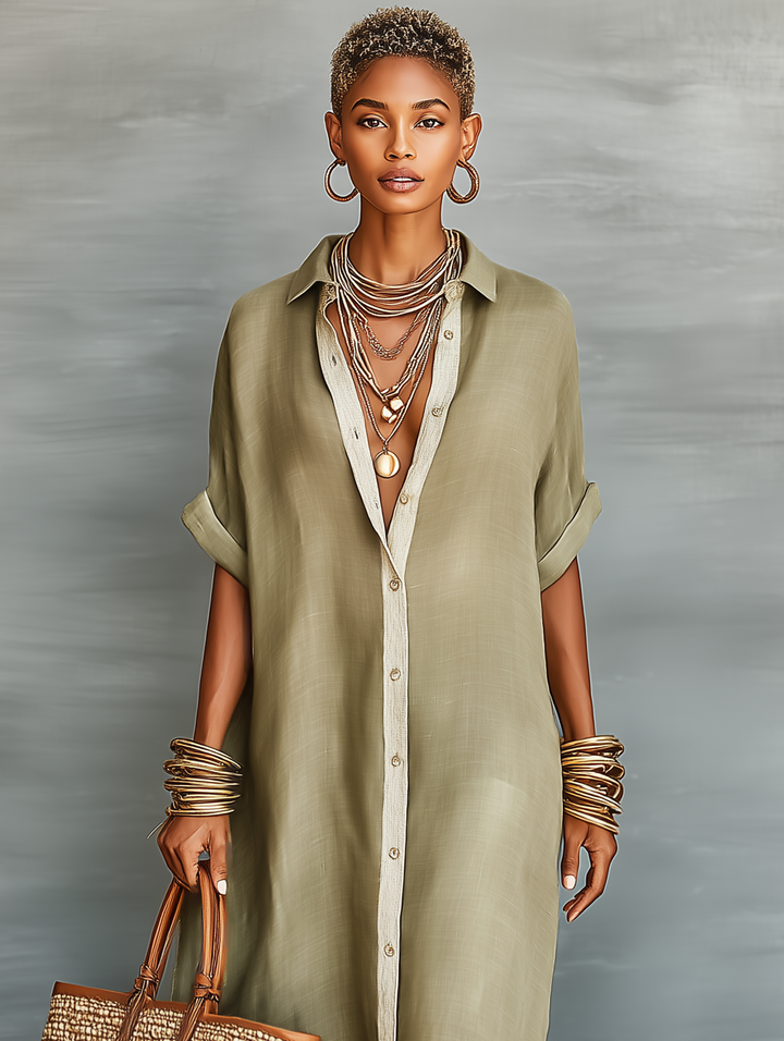 Madison | Linen Shirt Maxi Dress for Women with Button Front