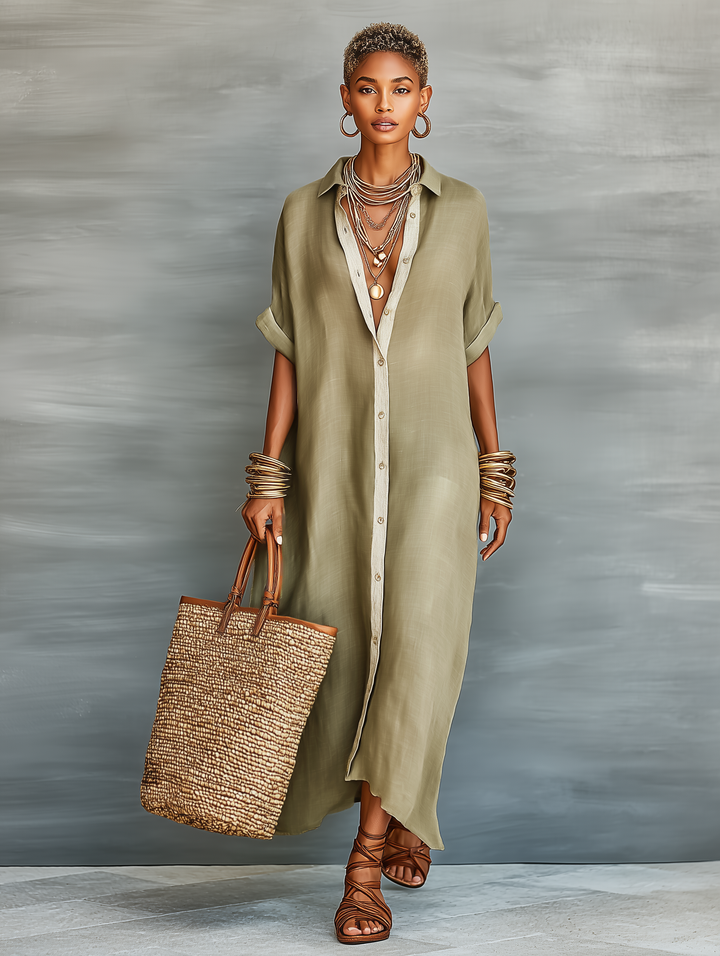 Madison | Linen Shirt Maxi Dress for Women with Button Front