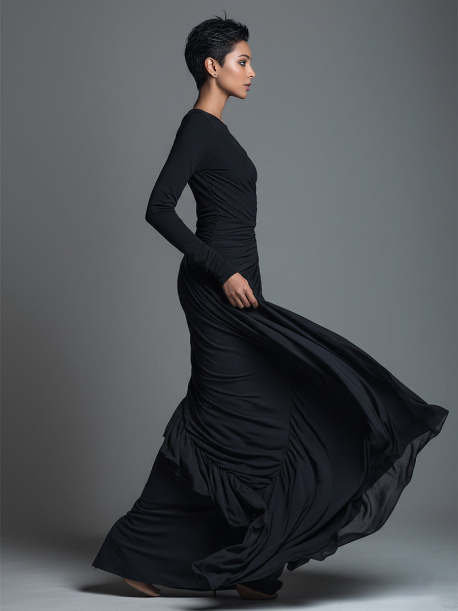 Claire | Jersey Knit Ruched Long Sleeve Maxi Dress