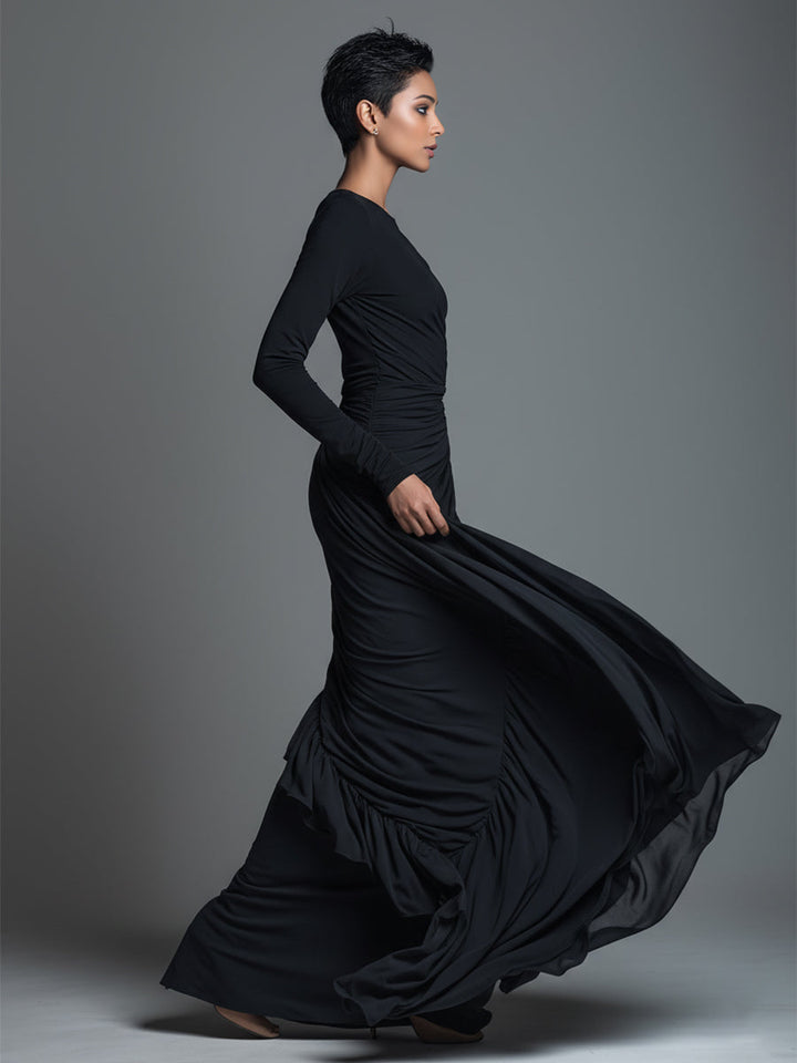 Claire | Jersey Knit Ruched Long Sleeve Maxi Dress