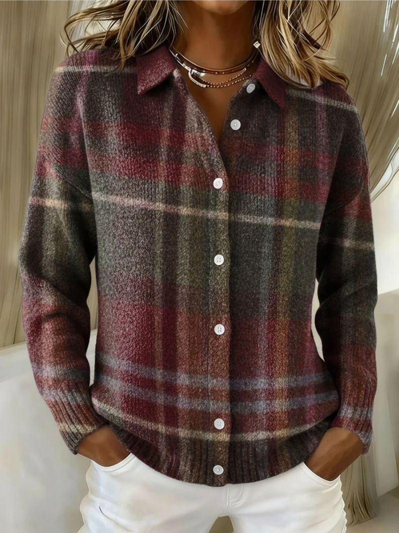 Effortless Burgundy Plaid Flannel Shirt for Women with Collared Long Sleeve Button Front Relaxed Style