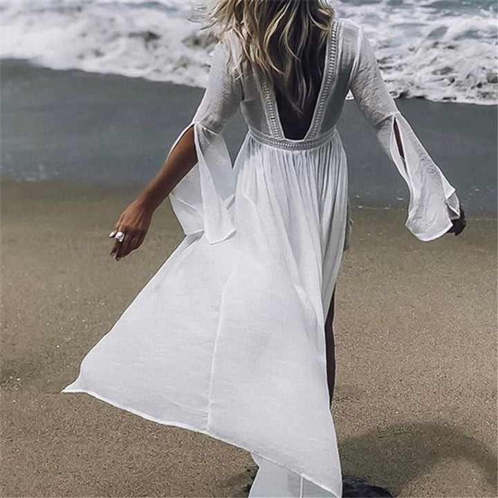 Effortless White Chiffon Maxi Kimono for Women with Open Front Long Sleeve Sheer Beach Cover Up Style