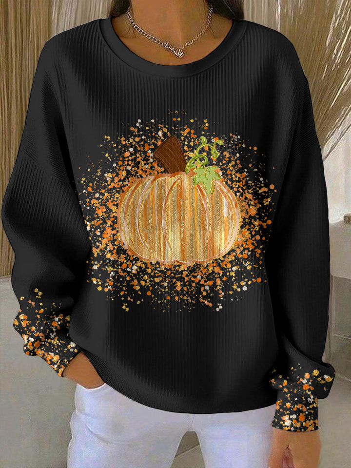 Comfortable Pumpkin Graphic Sweatshirt for Women with Round Neck Long Sleeve Fall Leopard Print Pullover Style