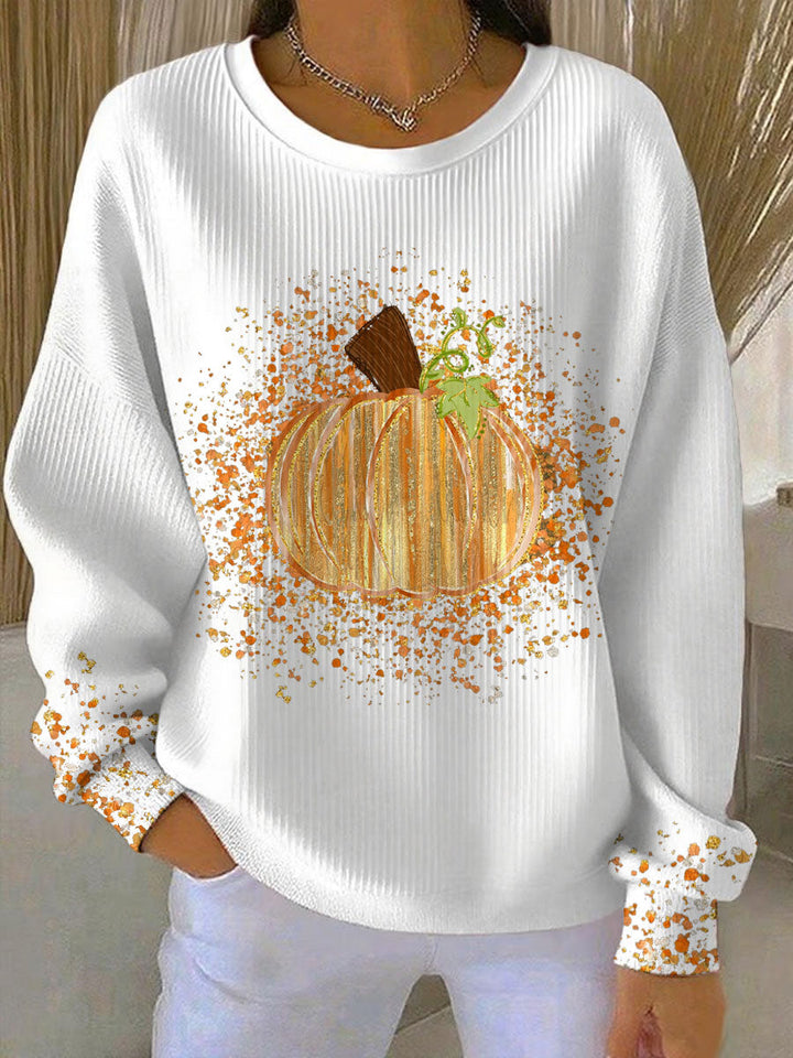 Comfortable Pumpkin Graphic Sweatshirt for Women with Round Neck Long Sleeve Fall Leopard Print Pullover Style
