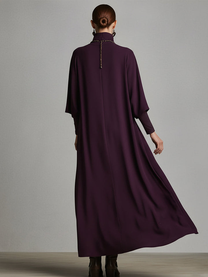 Iris | Purple Dress Turtleneck Draped Asymmetric Maxi