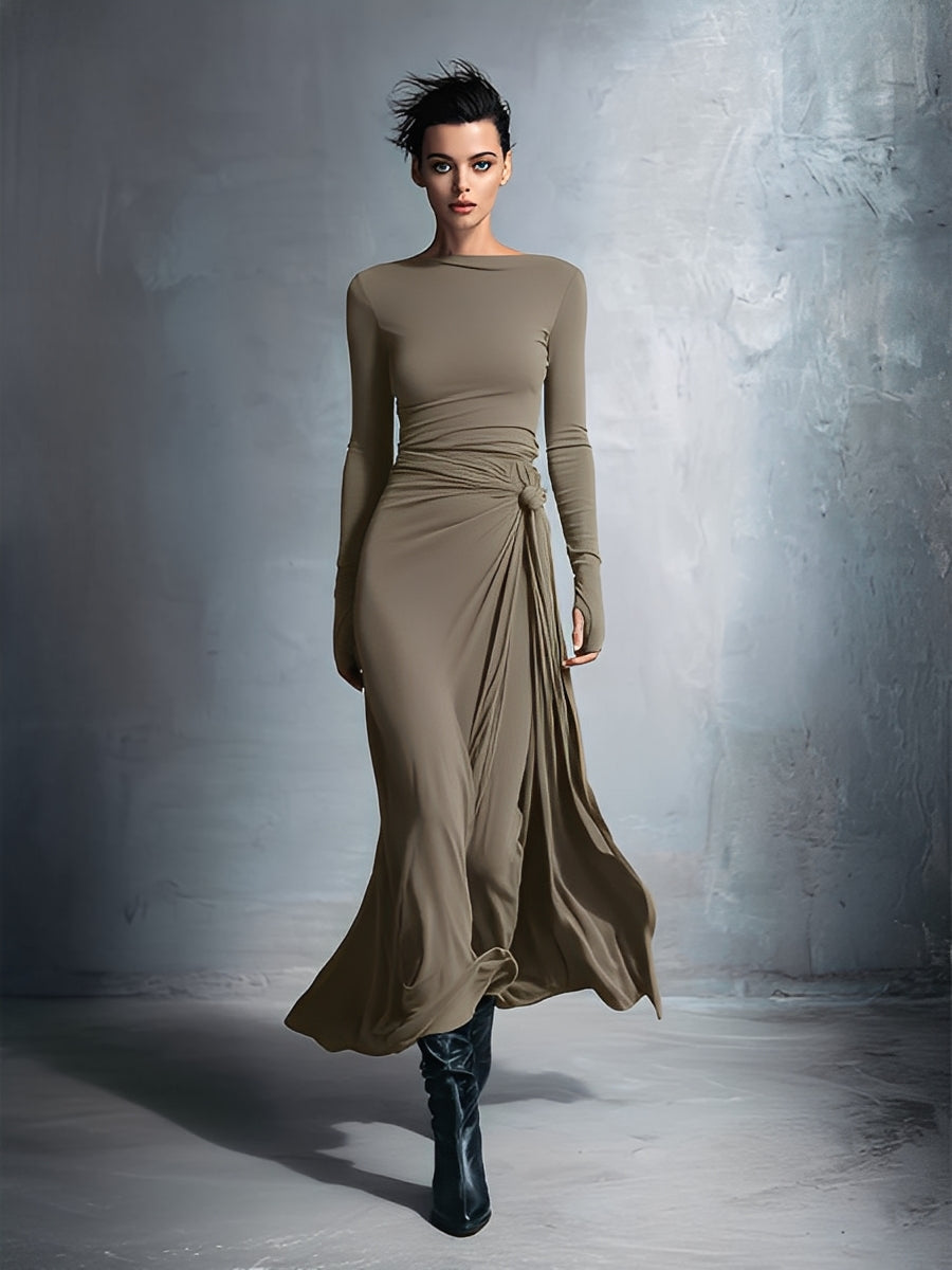 Audrey | Long Sleeve Twist Knot Wrap Fitted Maxi Dress for Women